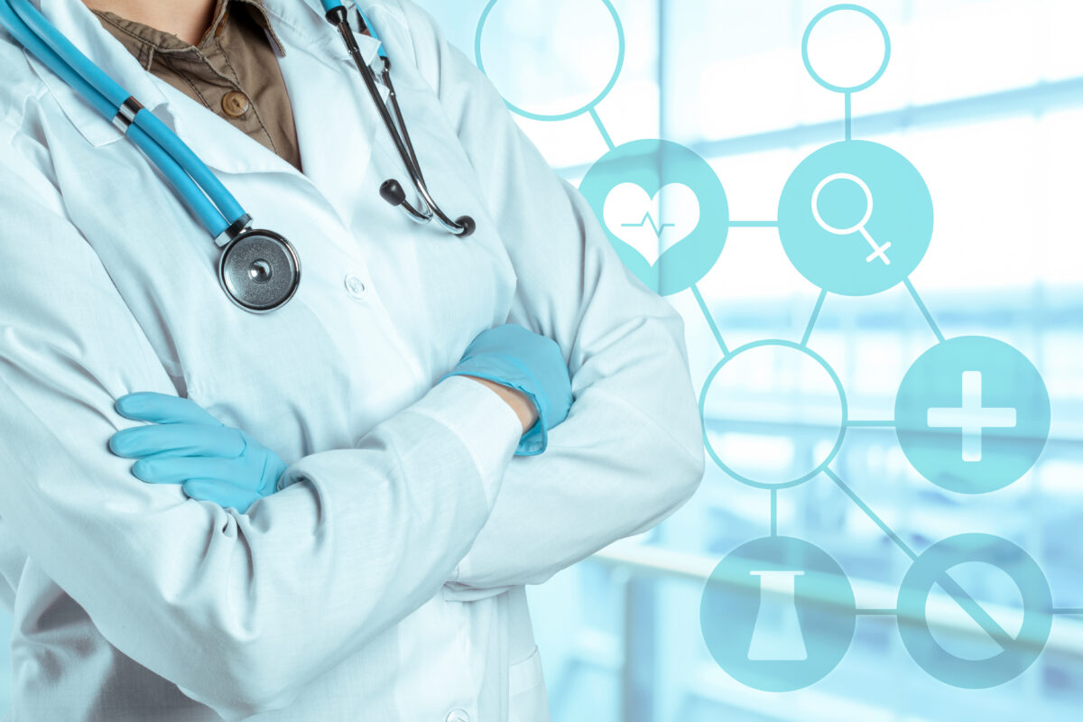 Healthcare web design agencies concept with doctor and medical interface icons